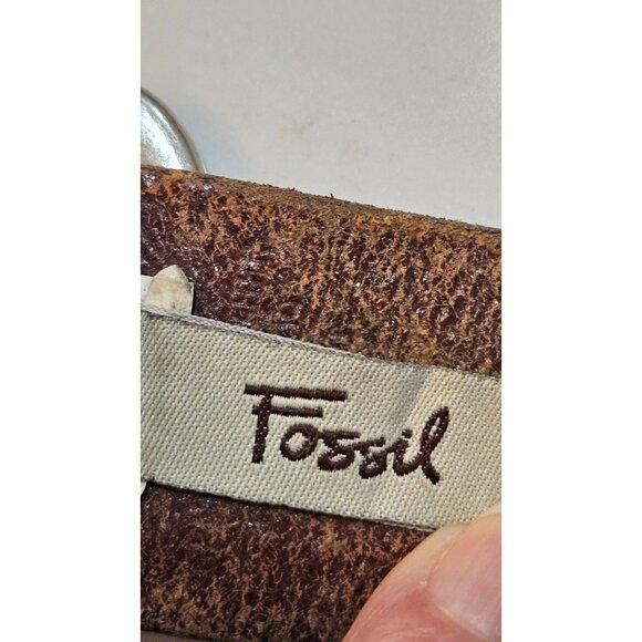 Fossil Leather Perforated Belt Brown Silver Buckle Womens S/M Floral Design - Picture 4 of 7
